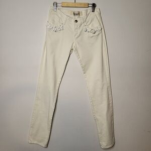 Blumarine Straight Leg Regular Embellished Rhinestone Jeans Off White Size 42